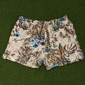 Elie Tahari High Waist Floral Print Shorts - Blue and Brown